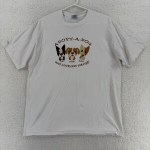 VTG Crazy Shirts Adopt A‎ Dog Rescue Shirt Mens Large White Graphic Tee T-Shirt
